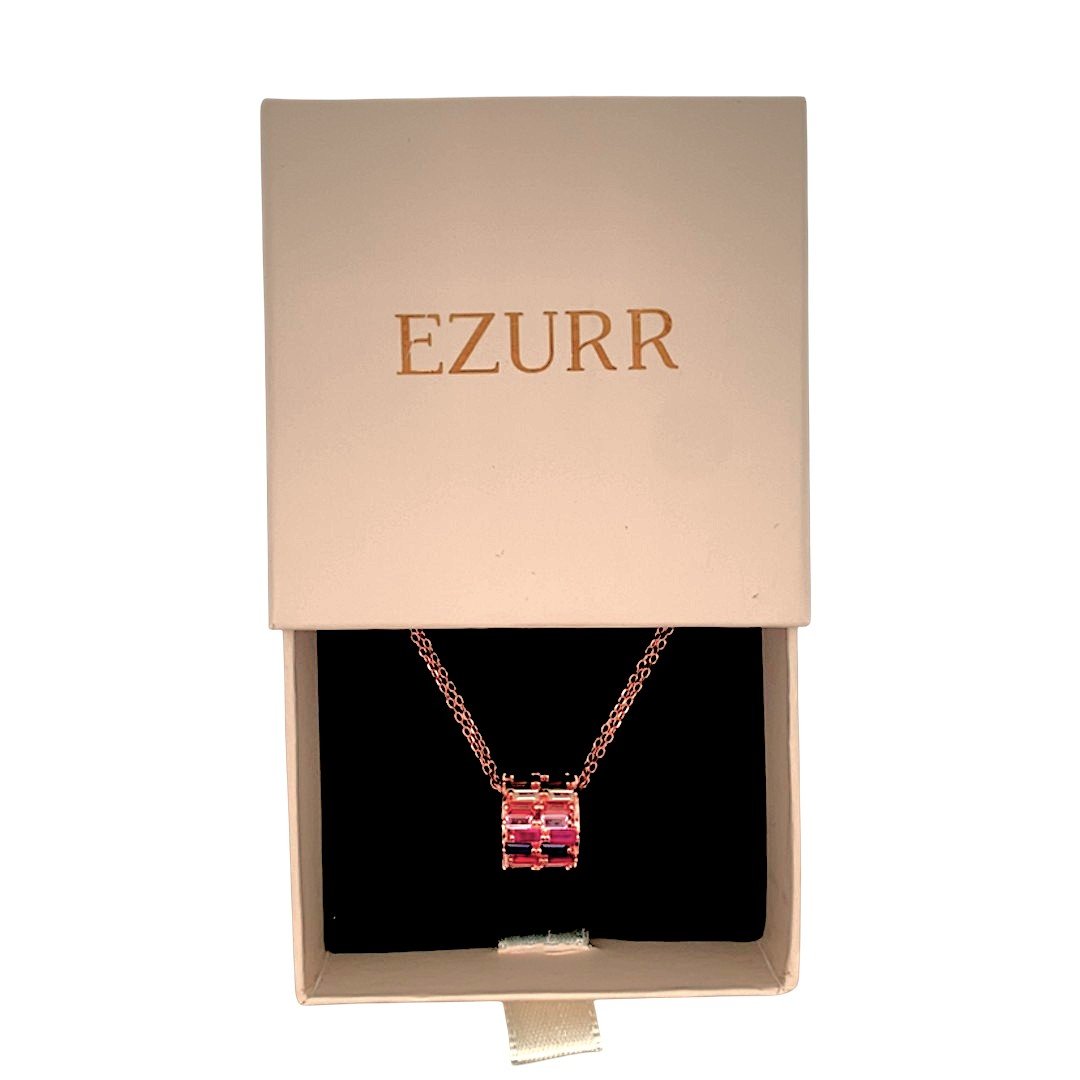 Rainbow Baguette Roll Pendant Chain (Pure Silver) - Rose Gold